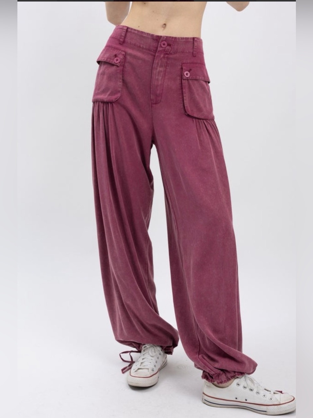 Bluevelvet Cargo Jogger Pants in deep purplish maroon